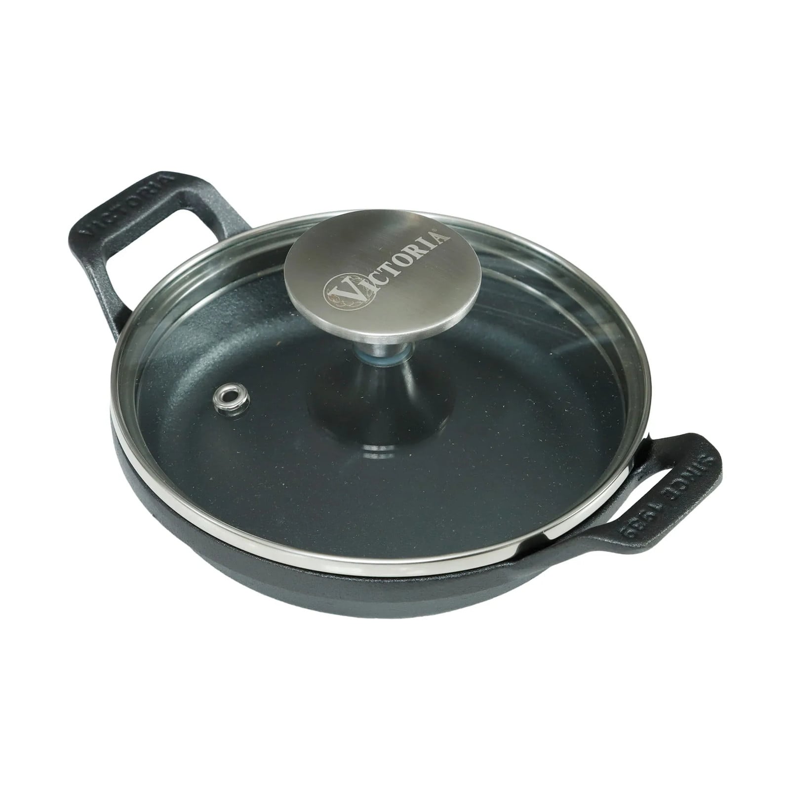 Victoria mini ronde geëmailleerde gietijzeren braadpan met glazen deksel, Ø14 cm