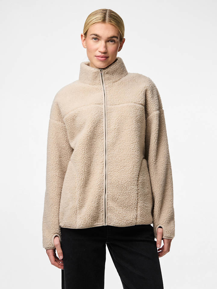 Pieces Fleecejacke in Beige - S