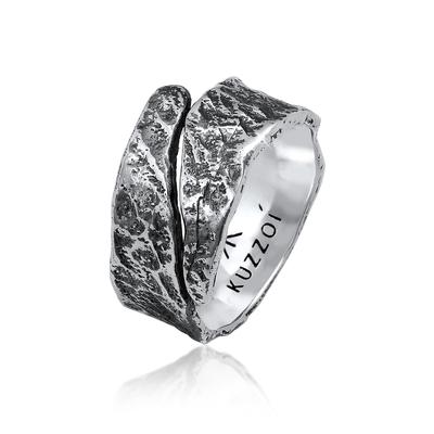 Silberring KUZZOI "Bandring Struktur Used Look 925 Silber" Gr. 66, schwarz, Fingerringe, Herren, 66mm, ohne Stein, Silber 925 (Sterlingsilber), 10,7mm, Silberring