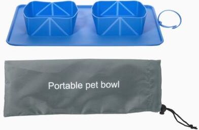 Market Central Foldable Portable Pet Feeding Kit With Travel Bowls And Storage Bag blue