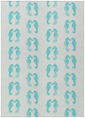 Addison Rugs Indoor/ Outdoor Surfside Seahorses Washable Rug New