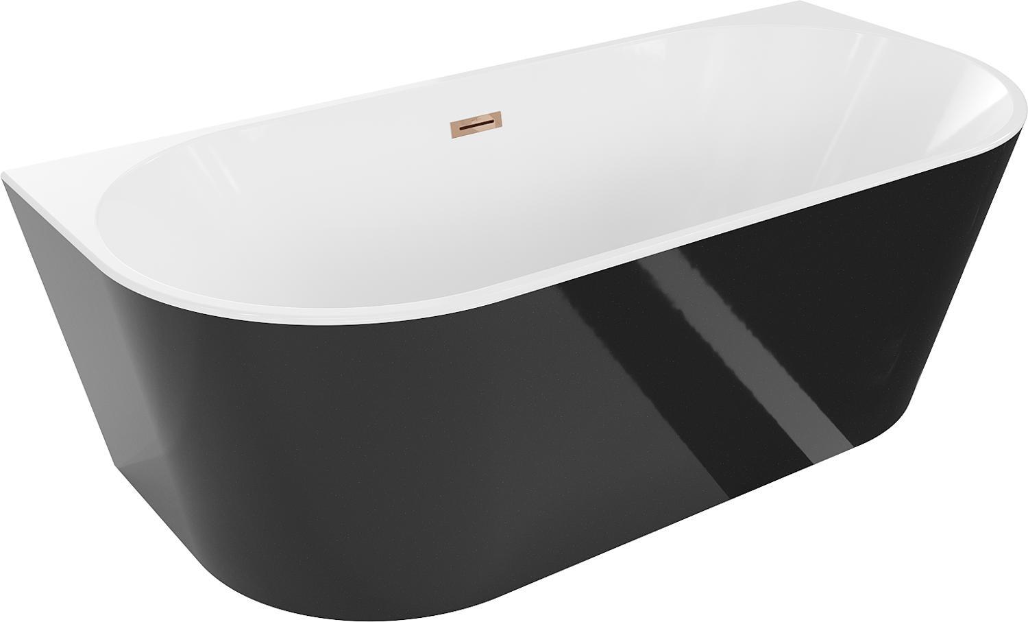 Mexen Oval freistehende Wand-Badewanne 140 x 75 cm, weiß/schwarz, roségoldene Überlauf - 52671407575-60