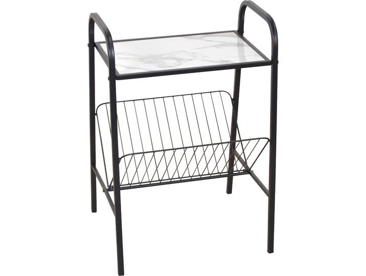 Beistelltisch INOSIGN, schwarz (schwarz, schwarz, marmor weiß, 67), B:46cm H:67cm T:40cm, Ideal für den Wohn- und Schlafbereich oder Diele: Diesen Beistelltisch mit Zeitschriftenablage kannst du vielseitig einsetzen. Im Wohnzimmer eignet er sich als Beistellmöbel neben dem Sofa oder Sessel um hier Zeitschriften aufzubewahren und auf der Ablage Getränke abzustellen. Im Schlafzimmer kannst du das Kleinmöbel als Nachttisch nutzen. Und in der Diele eignet sich der Minitisch als Ablageplatz für Schlüssel und Co. sowie zum Sammeln der Post. Optisch begeistert das Kleinmöbel durch den raffinierten Materialmix aus einem schwarzen Stahlrohrgestell und der Ablagefläche mit Marmormuster. Den Beistelltisch mit Zeitschriftenablage kannst du mit unterschiedlichen Wohnkonzepten kombinieren., Tische, Beistelltisch