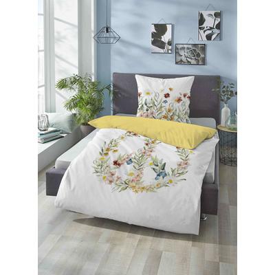 Wendebettwäsche BIBERNA "Otis", gelb, B/L: 135cm x 200cm, 1 Stk., 1 Stk., Linon, B/L: 80cm x 80cm, 2 Stk., Linon, Obermaterial: 100% Baumwolle, Bettwäsche, Wendebettwäsche, Linon Qualität aus 100% Baumwolle