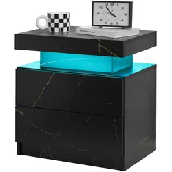 STILVORA Nachttisch Holzwerkstoff Schwarz-Gold mit LED, 2 Schubladen, leicht montierbar