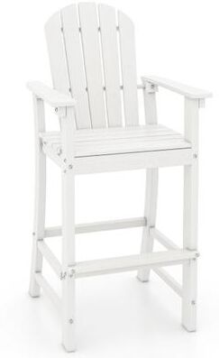 Costway 30 Inches Counter Height Outdoor HDPE Bar Stool with Armrests and Footrest-White