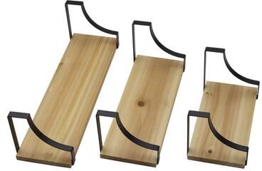 Melannco Set of 3 Floating Wood and Metal Curve Wall Shelves, 18, 14, 10 Inch, Natural