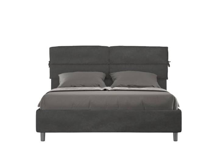 Lit coffre rembourré - Nandy - 160x190 cm - Microfibre - Gris - 2 places