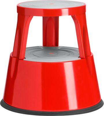 Fahrbarer Rolltritthocker, rutschfester Gummibelag, H 410 x ø 433/283 mm, bis 150 kg, rot