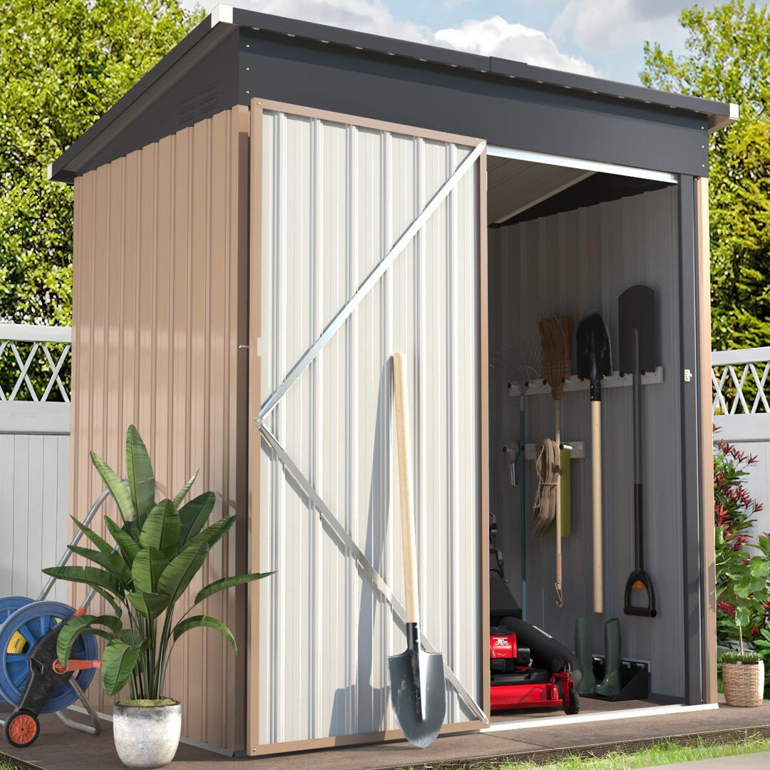 AECOJOY 5 X 3 Ft Outdoor Garden Storage Shed With Reinforced Floor For Backyard Patio Lawn Grey 149.6cm W X 64.2cm D X 181cm H
