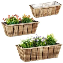Relaxdays Blumenkasten Holz 3er Set Braun