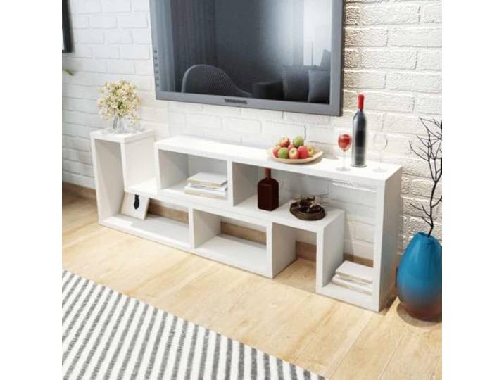 HEFZGDB Fernsehschrank Doppelt L-förmig Weiß Moderner Multifunktionaler TV-Schrank mit 2 L-förmigen Regalen für Medien und Dekoration Stilvolles Wohnzimmermöbel