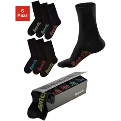Socken BENCH. "Damen Herren Basic Socken für Freizeit und Alltag", Herren, Gr. 35-38, schwarz, Baumwolle, Elasthan, Polyamid, unifarben, elastisch, Socken Socken-Set Socken Unterwäsche Strümpfe Lange Socke Multipacks Sockenbox, in der praktischen Box mit verschiedenfarbigen Logos