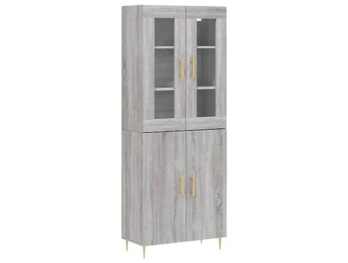 Highboard Grau Sonoma 69,5x34x180 cm Holzwerkstoff Stauraum Metallfüße stabil, Türen verbergen Kleinigkeiten, Wohnzimmer Ordnung, Holzwerkstoff glatt