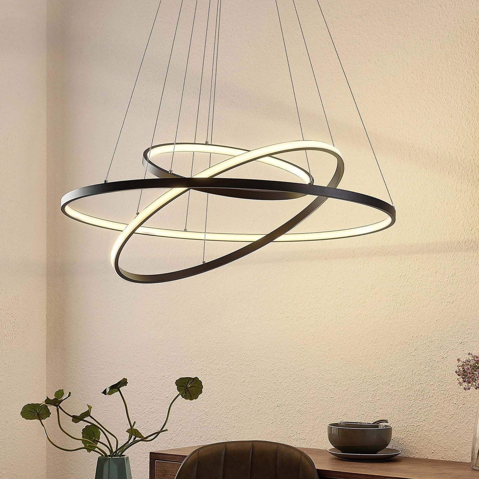 Lucande Ezana LED hanglamp ring - Zwart/Wit - Modern - Metaal