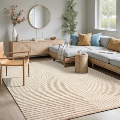 Teppich MERINOS "Elio", beige, B:140cm H:16mm L:200cm, Polyester, Polypropylen, Teppiche, Teppich, moderner Kurzflor Teppich mit Hoch-Tief-Effekt, 3D Effekt
