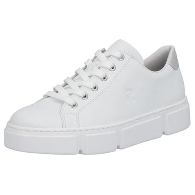 Plateausneaker RIEKER, Damen, Gr. 40, Textil, weiß, Lederimitat, Schuhe Plateausneaker, in monochromer Optik, Freizeitschuh, Halbschuh, Schnürschuh, Topseller