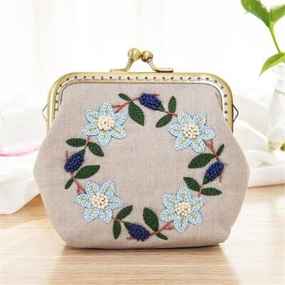 Discount Dollar Deals Flowers Bird Embroidered Coin Purse Wallet, Mobile Phone Bags Kit, Handmade DIY Clutch Bag d