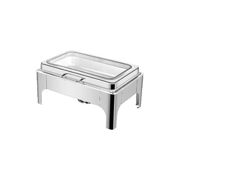 2 Stück dicker, rechteckiger Edelstahl chafing dish Chafing Dish-Set mit hydraulischem Soft-Close-Glasdeckel for die Gastronomie