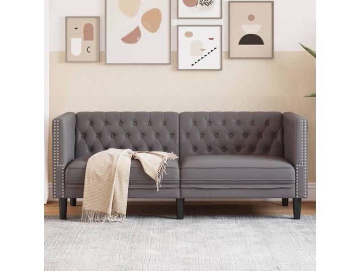 SALE 2026  Fauteuil/Chaise-Sofa Gris - Canapé à 2 places Chesterfield gris similicuir PRO941114090