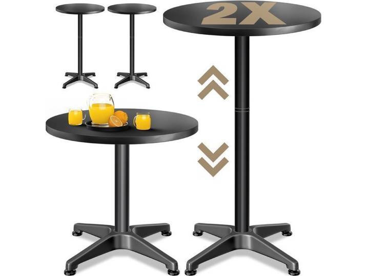 CASARIA® 2x Table haute ronde noire de bar bistrot mange debout réglable en hauteur 70/115 cm jardin terrasse réception