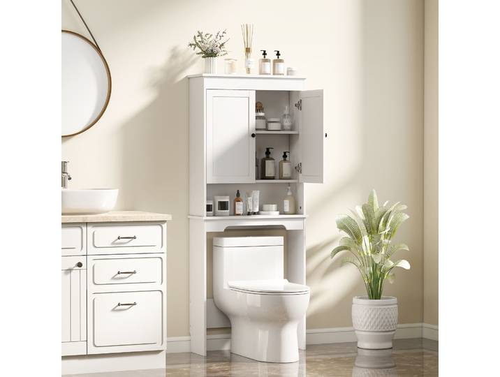 HOMCOM Meuble WC Bois Blanc 3 Étagères 65x22x161cm