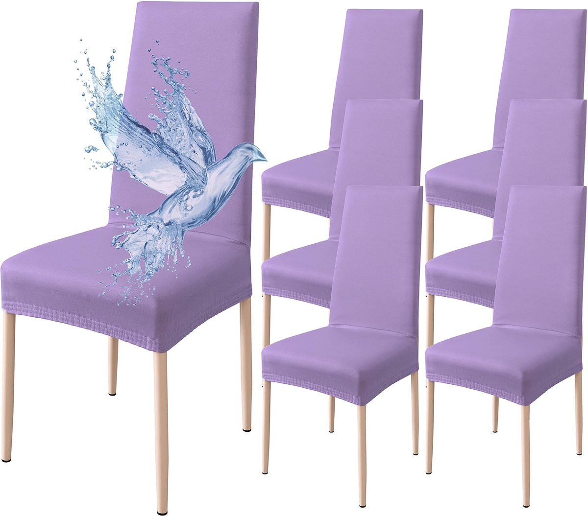 Ibenzoa Set van 6 Waterdichte Stretch Stoelhoezen - Lila