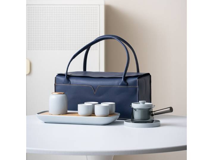Service à thé de voyage en céramique, une théière et quatre tasses, plateau à thé sec portable pour l'extérieur