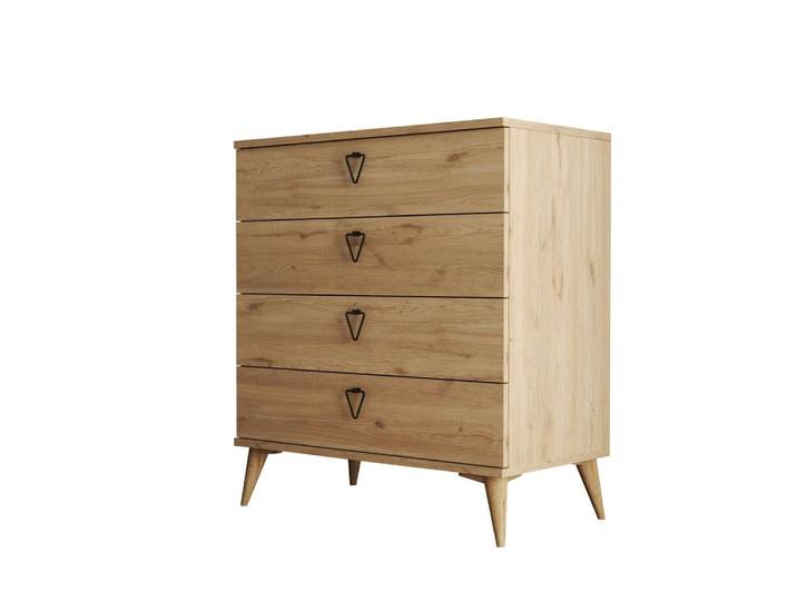 Commode 4 tiroirs décor chêne clair