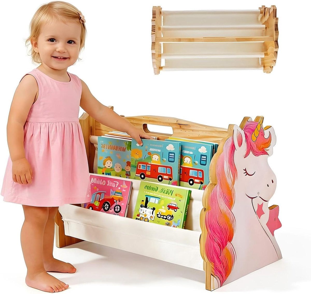 Dubbelzijdig Kinder Boekenrek met 2 Etages in Houtkleur