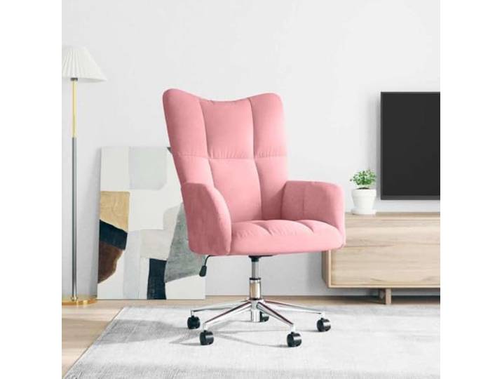 WHOPBXGAD Samt Höhenverstellbar Quadratnaht Design Rosa Relaxsessel Rosa Samt mit dicker Polsterung, höhenverstellbar, 360° drehbar, mit Rollen, Gasdruckfeder, Samtbezug, für