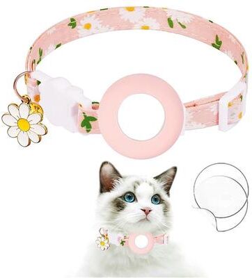 Everyday Crate Daisy AirTag Dog & Cat Collar With Secure Tracker Holder And Bell pink
