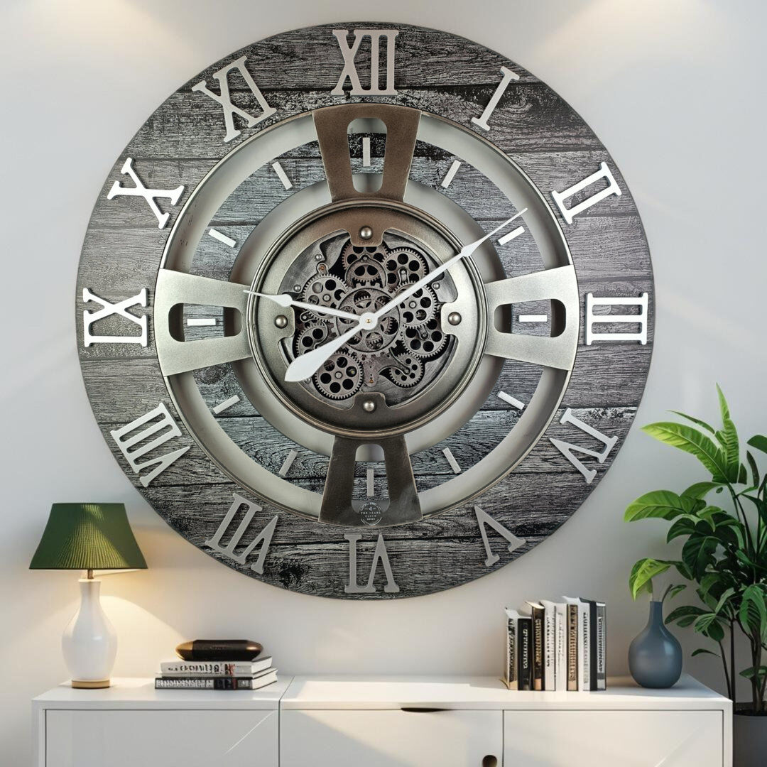 The Gears Clock Solid Wood Wall Clock Carbon Grey Oversize 91.4cm