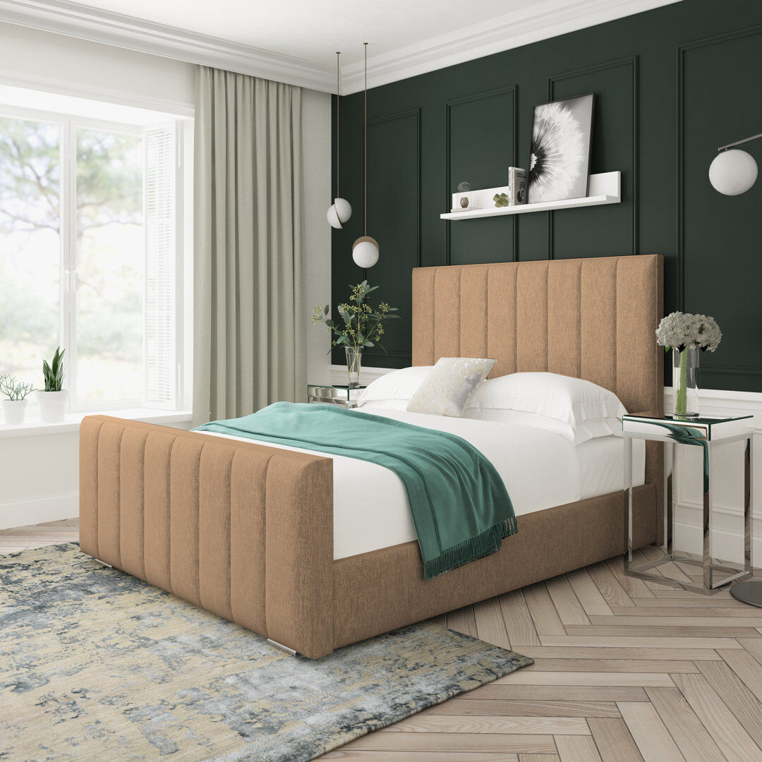 17 Stories Oakley Chenille Upholstered Ottoman Bed Frame Mink Kingsize (5')