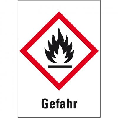 Aufkleber I Gefahrensymbol Flamme GHS 02, Gefahr, Folie, 37x52mm, 6/Bogen, GHS-Verordnung