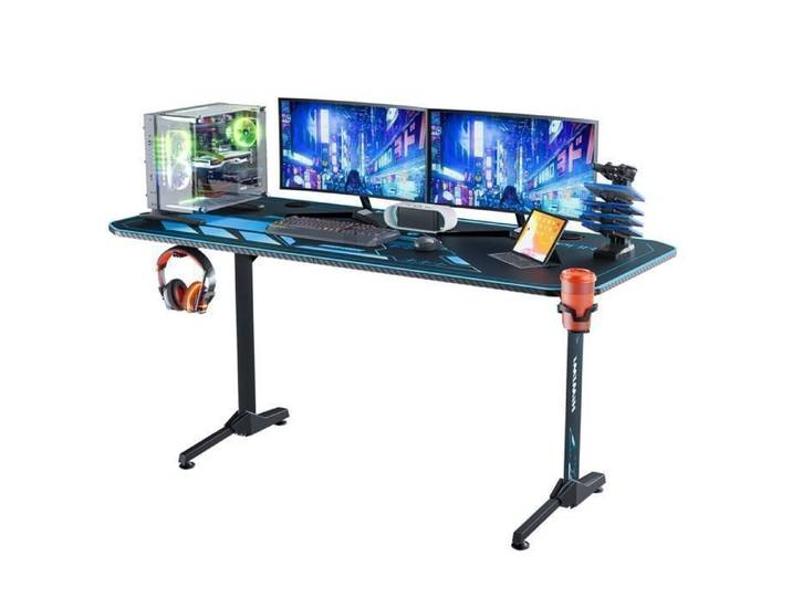 Bureau Gaming - CAROMA - 160x75x75cm - Bureau Gamer avec Tapis de Souris Complet - Porte Gobelet - Support Casque & Gaming Rack