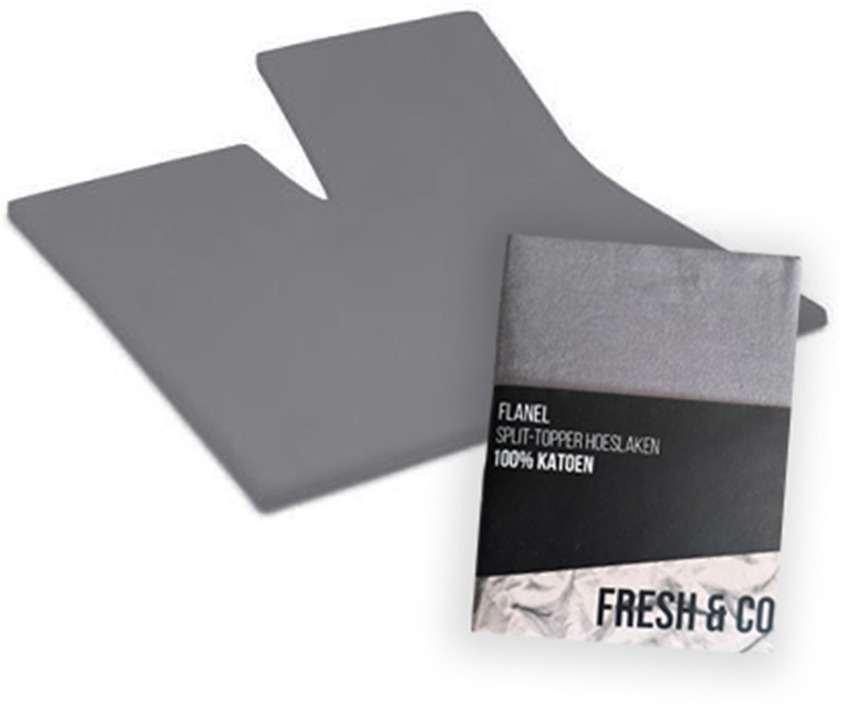 Fresh & Co Splittopper Hoeslaken Flanel Antraciet 160 x 200 cm