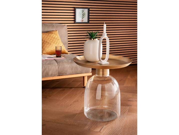 Beistelltisch PAROLI, transparent (glas, messing), B:50cm H:50cm T:50cm, Tische, Beistelltisch