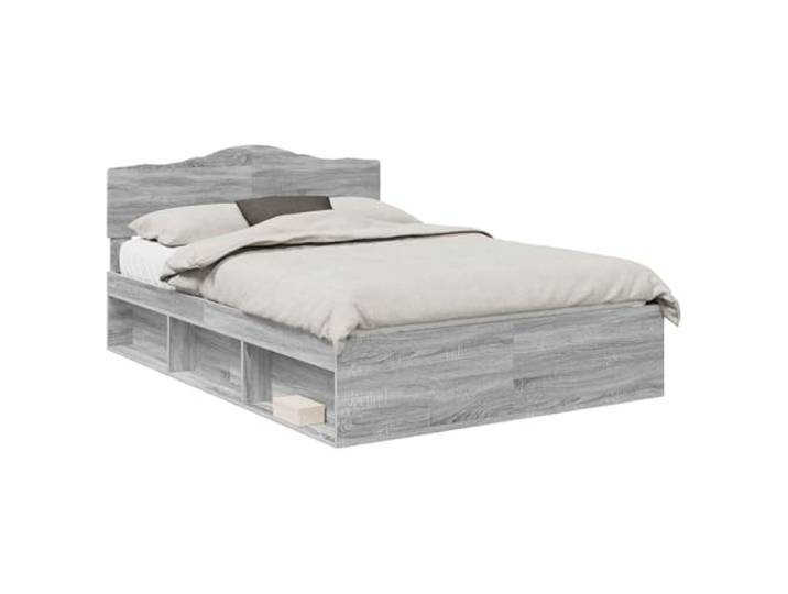 HMDNGOUT Bettgestell 160x200 cm Kiefernholz Graues Sonoma modern mit Kopfteil Massivholz Bettrahmen