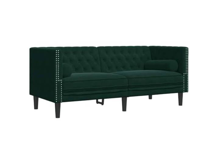 Makastle Chesterfield Sofa Couch mit Nackenrollen 2 Sitzer Dunkelgrün Samt