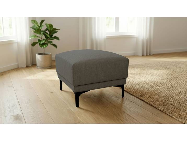 Polsterhocker GOODPRODUCT Xander , grau, B:91cm H:45cm T:58cm, 68% polypropylene, 32% polyester, Hocker, Polsterhocker, Breite 58 cm, Soft-Touch Chenille, schwarze Metallfüsse