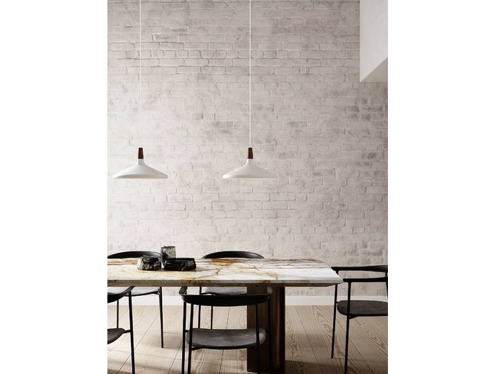 Pendelleuchte Nori II Ø 39cm Weiß/Weiß Stahl, lackiert FSC Walnussholz E27