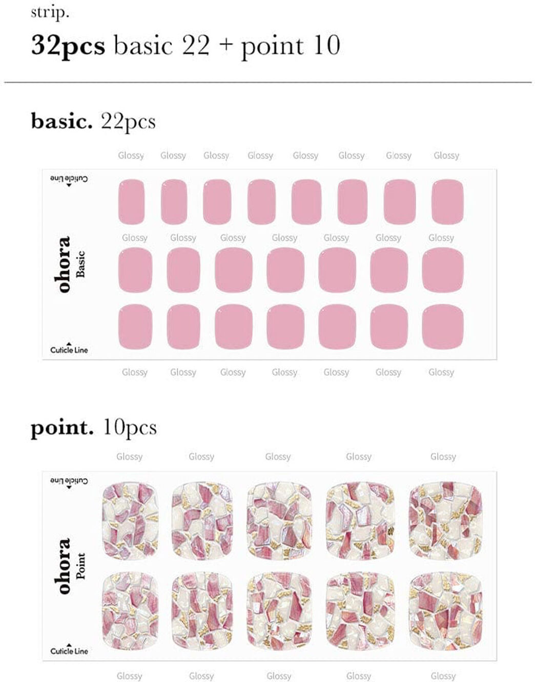 OHORA Semi Cured Gel Pedicure Strips P Be My Lady 30pcs