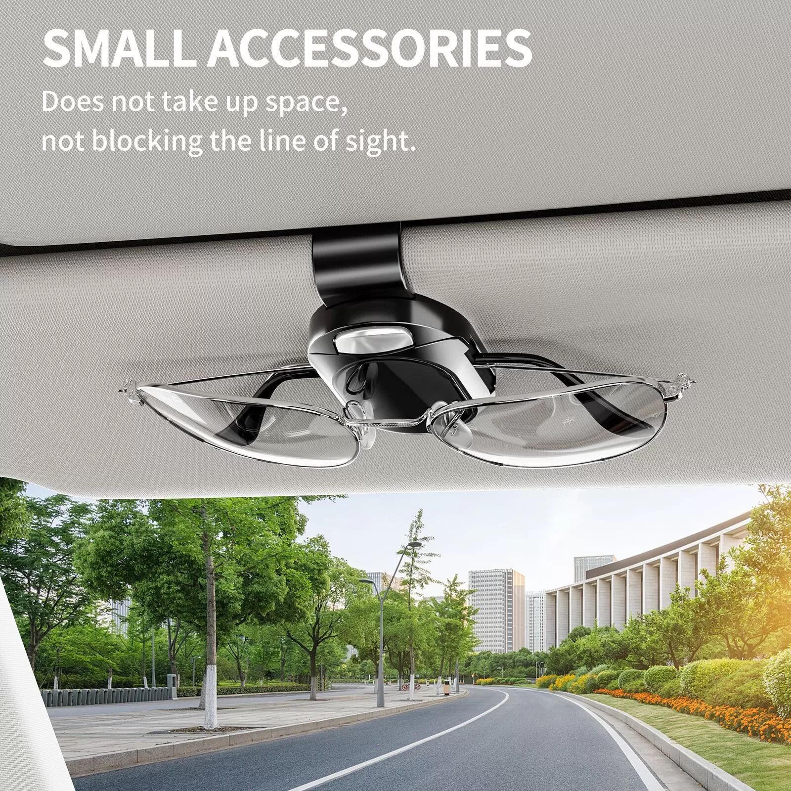 INF Support de Lunettes de Soleil de Voiture Multifonctionnel en Acier Inoxydable - Noir, Clip Sécurisé pour Visière
