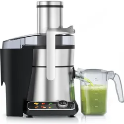 Arendo Zentrifugalentsafter, Edelstahl, BPA Frei, 1000W, XXL-Einfüllschacht, Programme, Display, Tropfstopp, Entsafter, Schwarz, Silber
