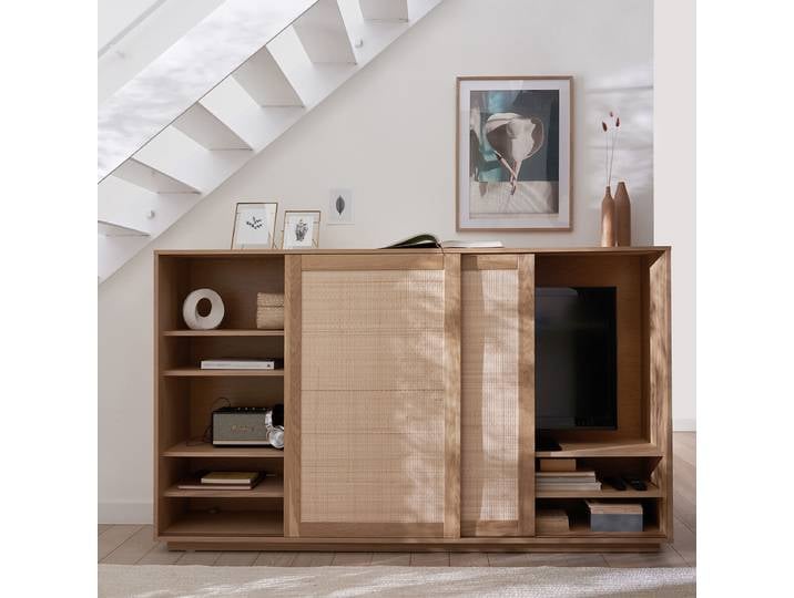 LA REDOUTE Meuble TV chêne, plaqué et portes cannage, Palano Beige Chêne