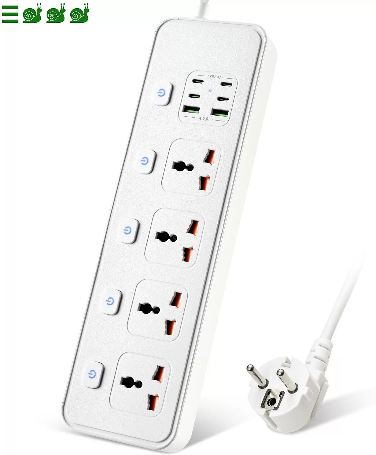 INF Multiprise Universelle à Charge Rapide PD30W avec 4 Interrupteurs Indépendants Blanc