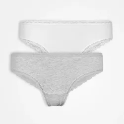 SNOCKS Brazilian Slip Lace Women, 2pcs Mix (Grey/White) - M