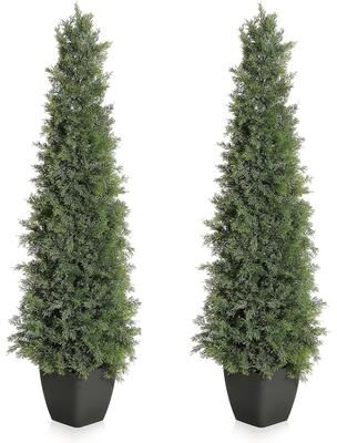 YUN Artificial Cedar Topiary Trees, 2 Pack Faux Outdoor & Indoor Plants, UV Resistant for Porch, Patio, Garden, Front Door