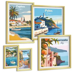 BILDER SET 5er Set - 50x50 cm & 20x30 cm & 40x60 cm Goldrahmen - Japanische Naturlandschaften